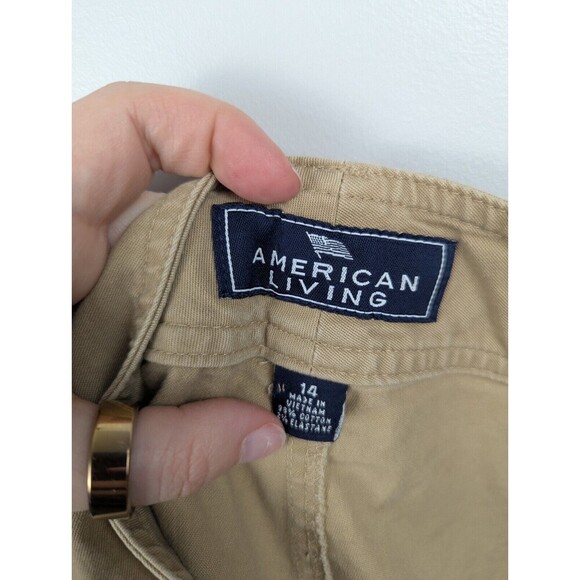 American Living Women's Cargo Pants Size 14 Tan Khaki Snap Up Pockets Straight - Picture 9 of 10